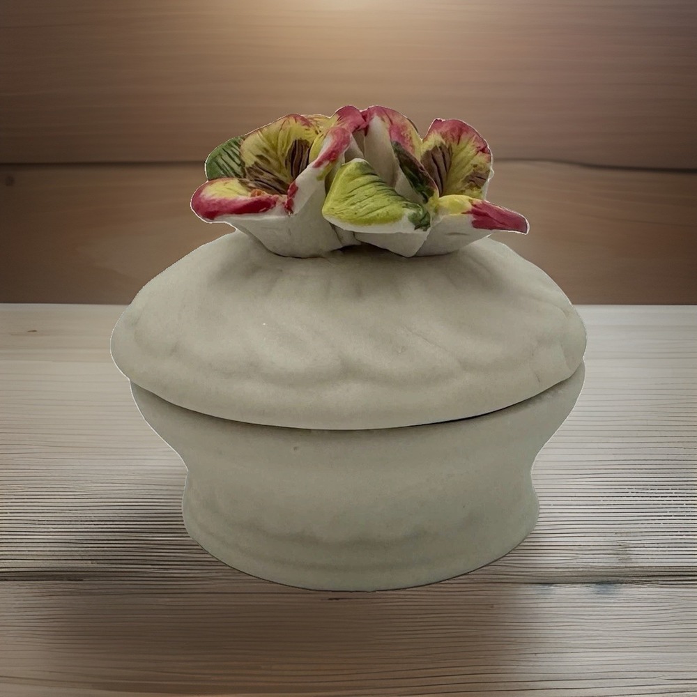 Victorian Trading Co Floral Porcelain Trinket Box Hand Painted w/ Box